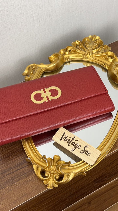 Salvatore Ferragamo Red Gancini Continental Long Wallet (GHW)