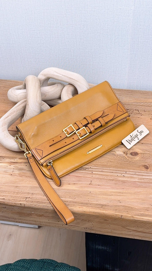 Burberry Caramel Calfskin Adeline Belted Foldover Clutch