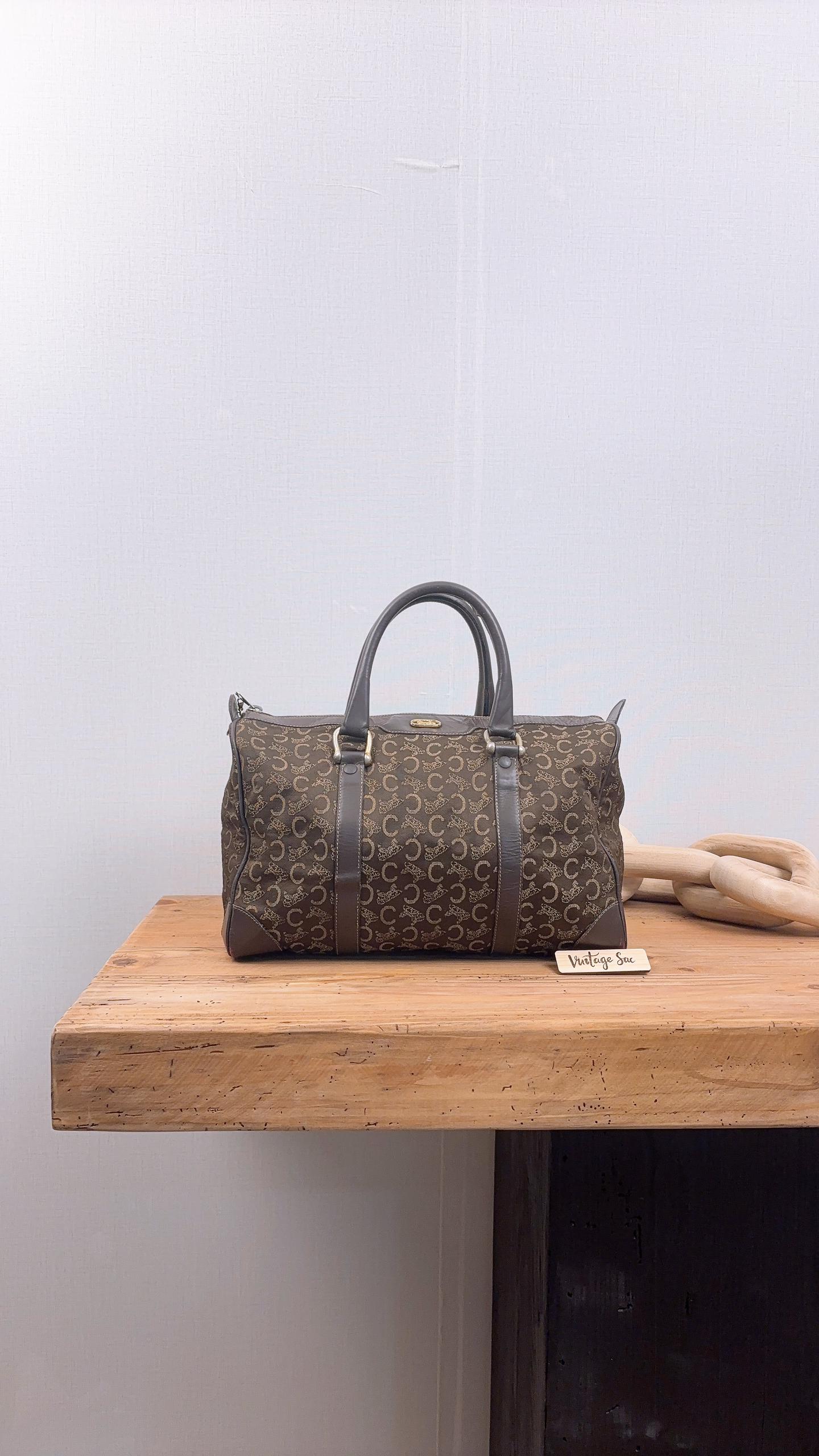 Celine Brown Canvas Vintage C Boston Bag