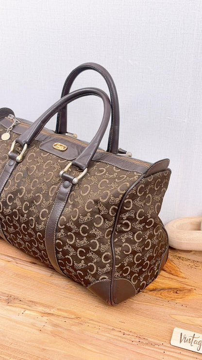 Celine Brown Canvas Vintage C Boston Bag