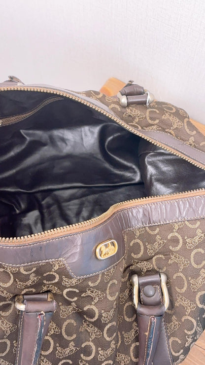 Celine Brown Canvas Vintage C Boston Bag