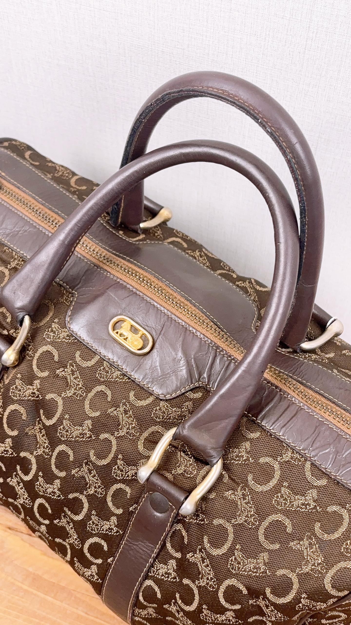Celine Brown Canvas Vintage C Boston Bag
