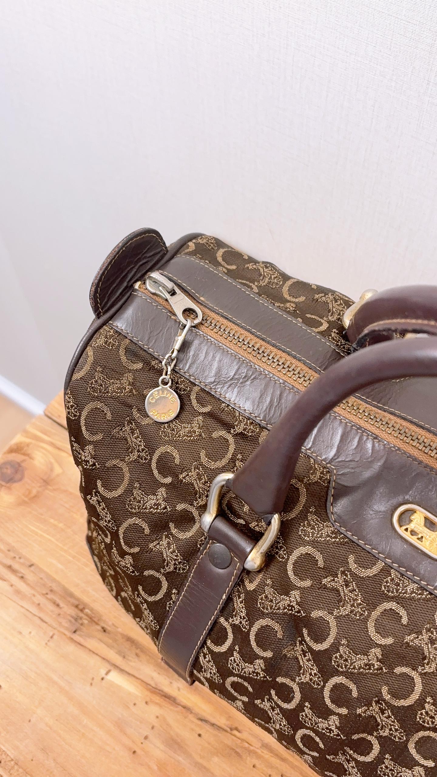 Celine Brown Canvas Vintage C Boston Bag