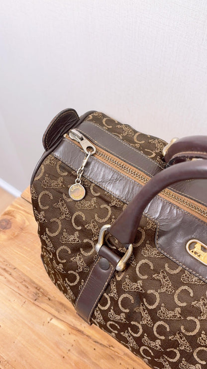 Celine Brown Canvas Vintage C Boston Bag
