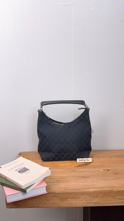 Gucci Black Monogram Hobo Shoulder Bag