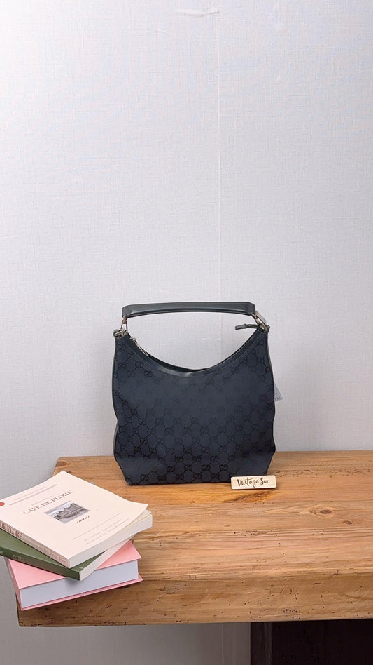 Gucci Black Monogram Hobo Shoulder Bag