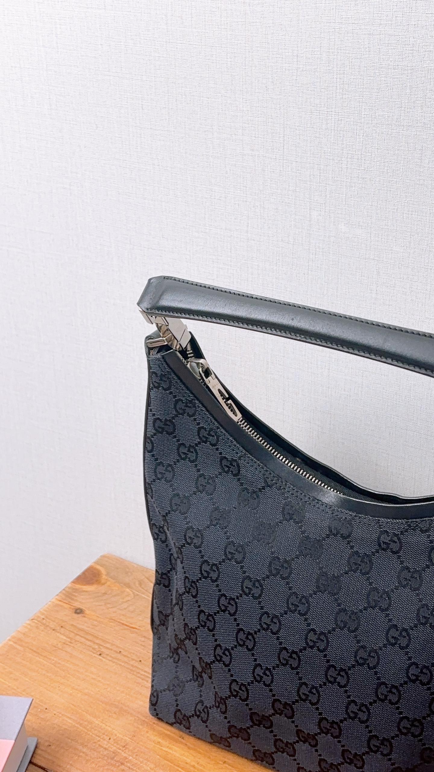 Gucci Black Monogram Hobo Shoulder Bag