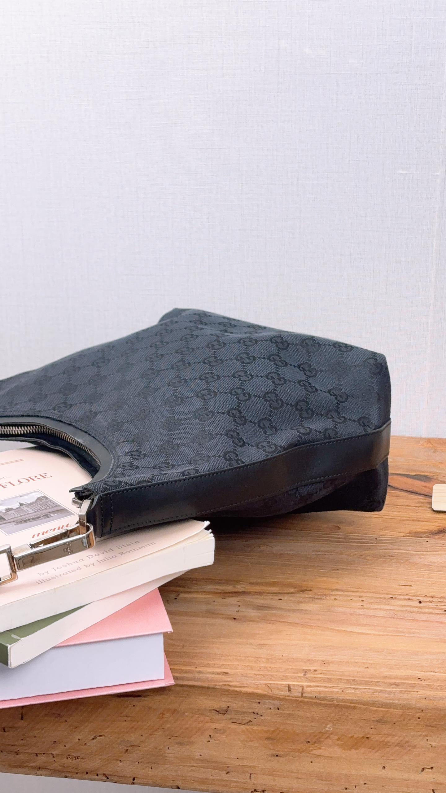 Gucci Black Monogram Hobo Shoulder Bag