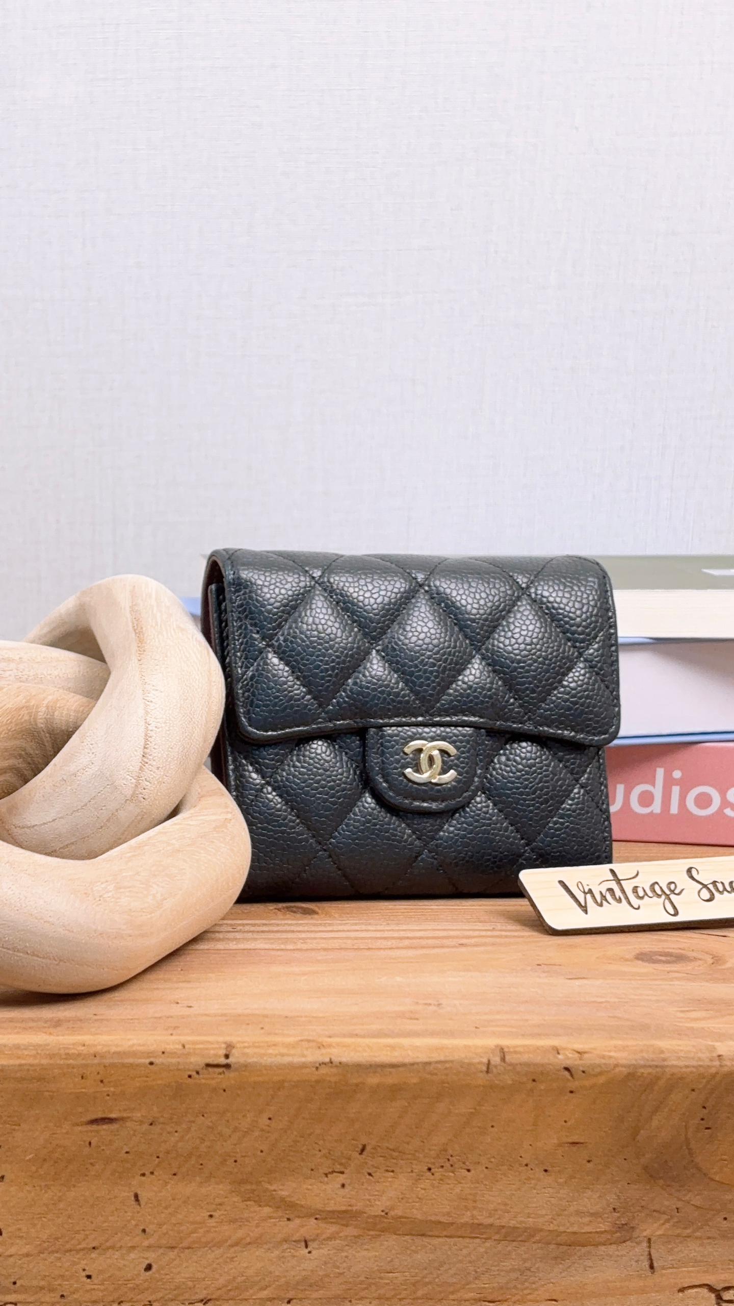 Chanel Black Caviar Classic Compact Wallet (GHW)