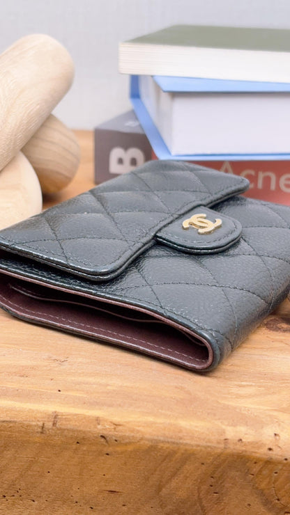 Chanel Black Caviar Classic Compact Wallet (GHW)