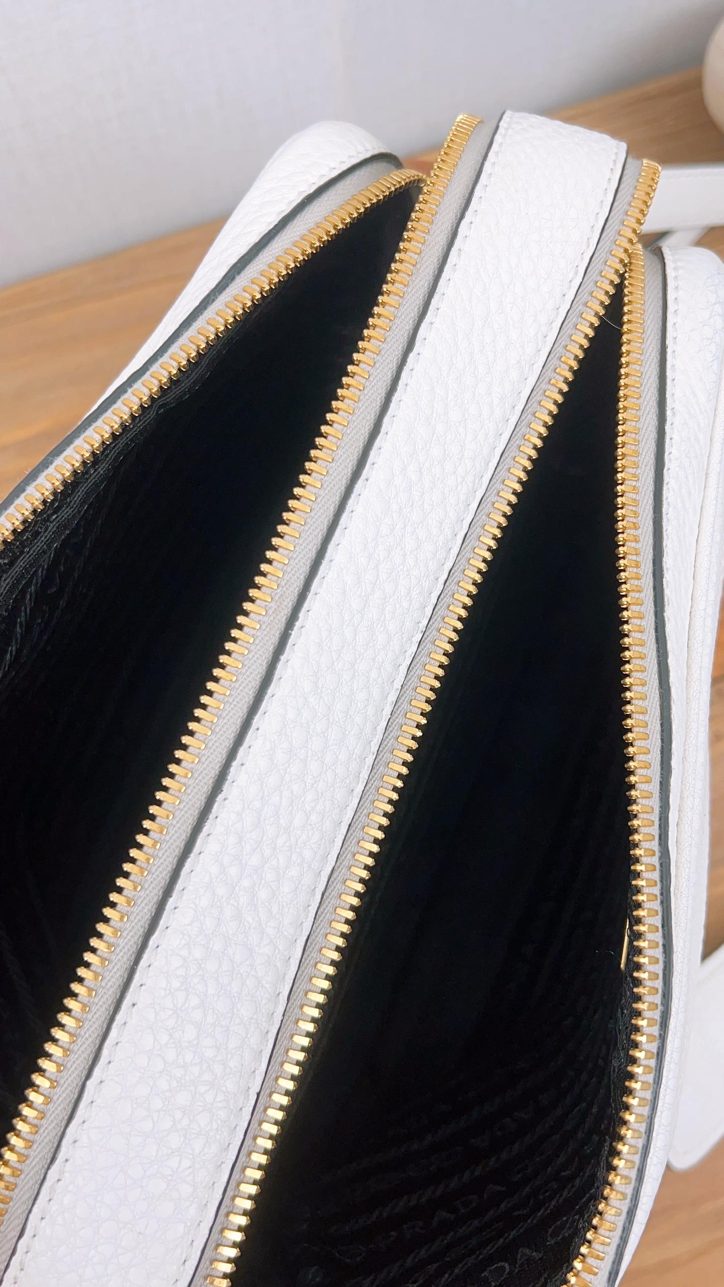 Prada White Vitello Phenix Leather Double Zip Camera Bag