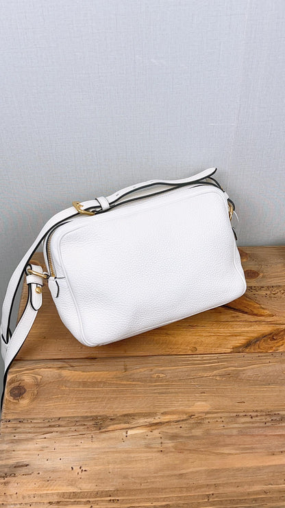 Prada White Vitello Phenix Leather Double Zip Camera Bag