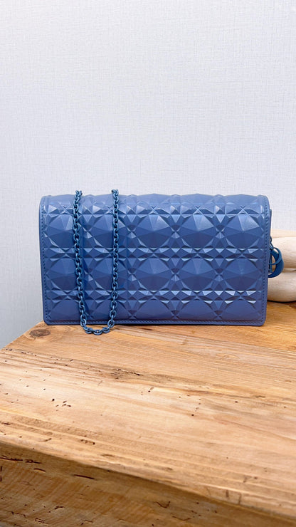 Dior Blue Diamond Motif Calfskin Lady Dior Pouch w Chain
