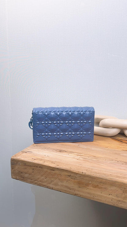 Dior Blue Diamond Motif Calfskin Lady Dior Pouch w Chain
