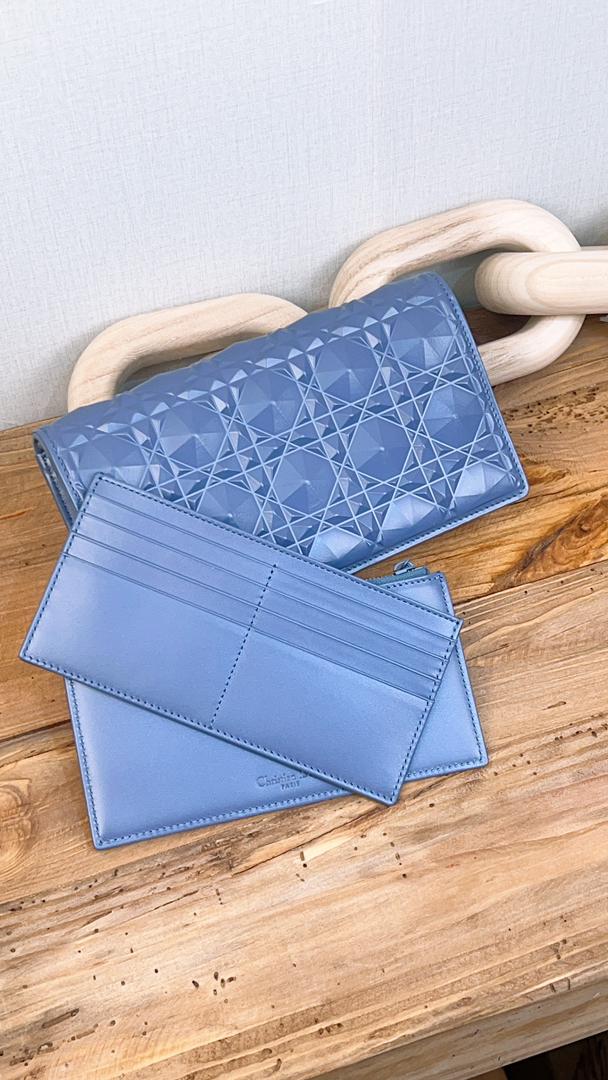 Dior Blue Diamond Motif Calfskin Lady Dior Pouch w Chain