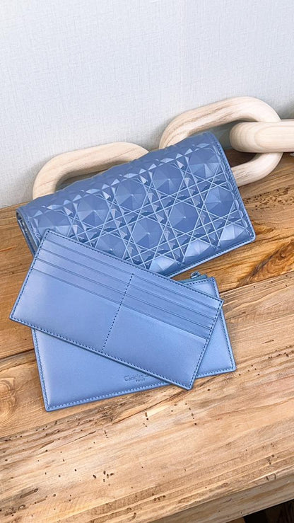 Dior Blue Diamond Motif Calfskin Lady Dior Pouch w Chain