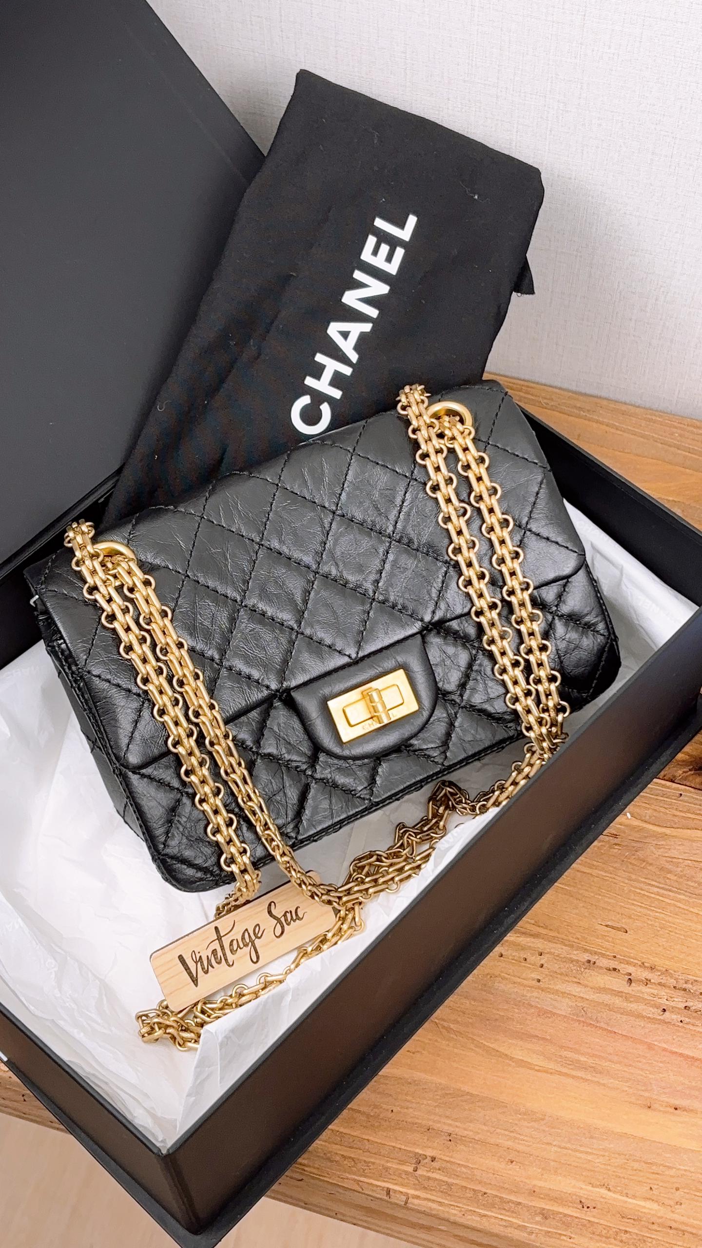 Chanel Black Aged Calfskin Mini 2.55 (GHW)