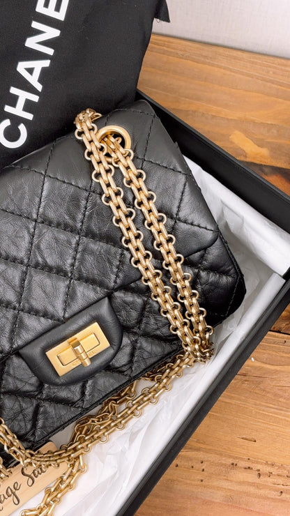 Chanel Black Aged Calfskin Mini 2.55 (GHW)