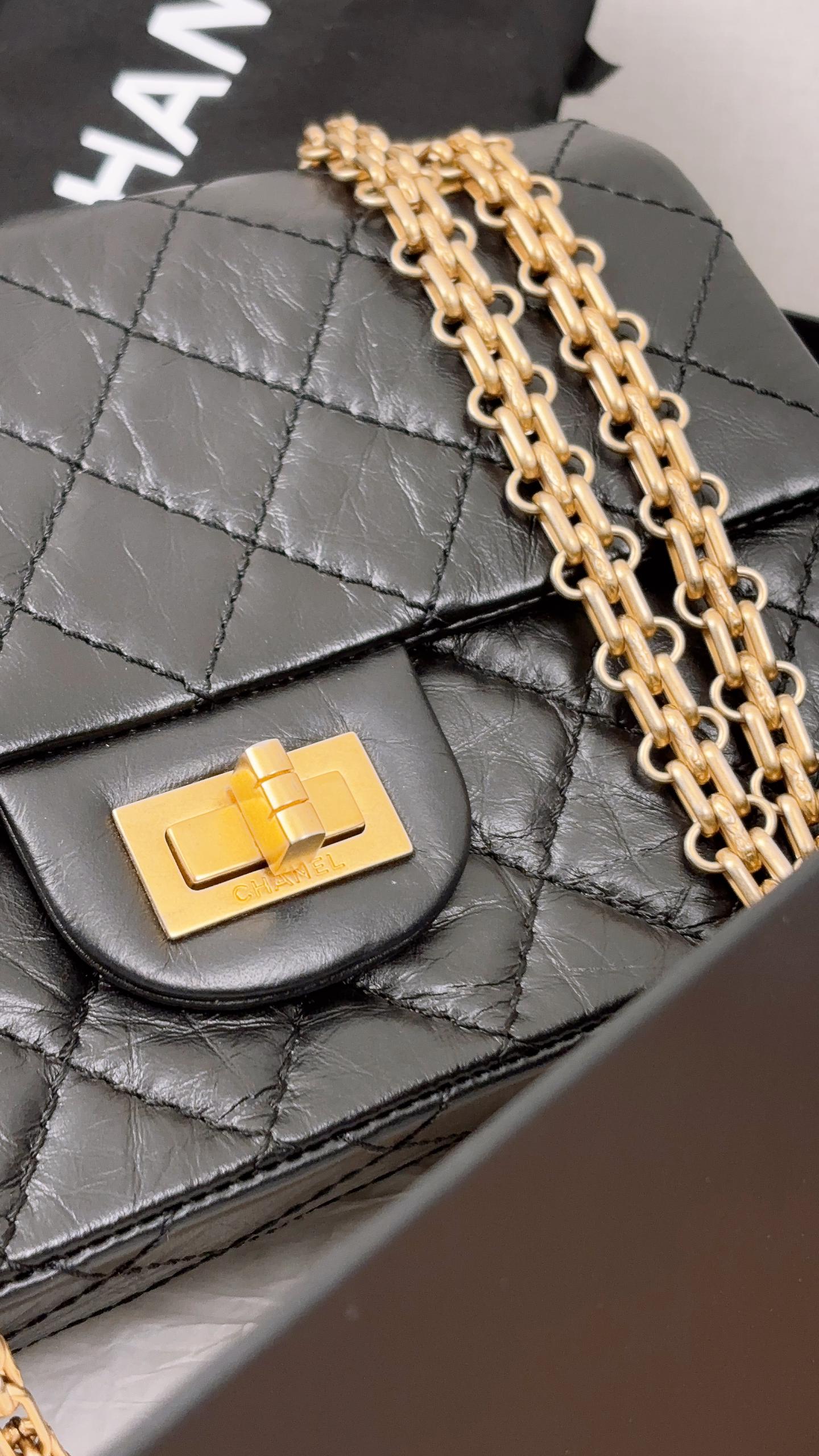 Chanel Black Aged Calfskin Mini 2.55 (GHW)