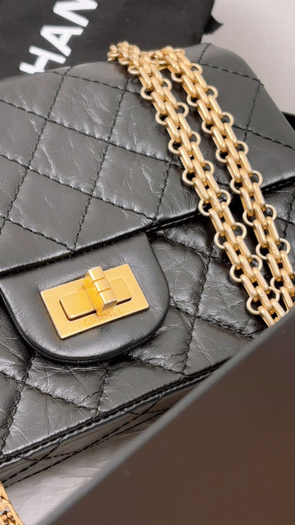 Chanel Black Aged Calfskin Mini 2.55 (GHW)