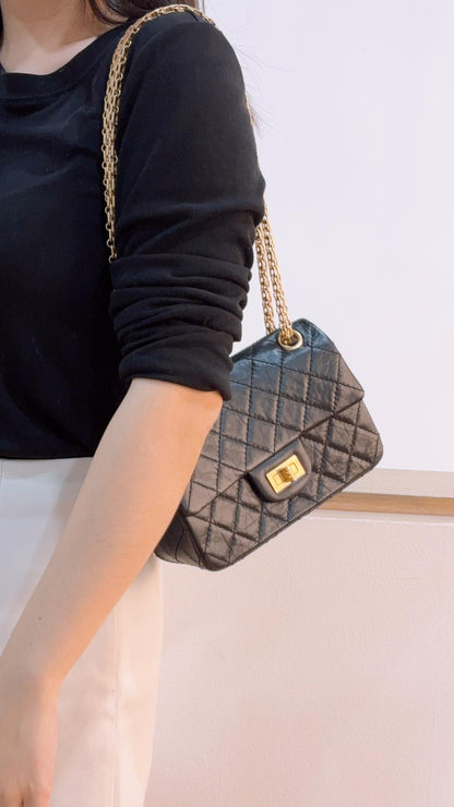 Chanel Black Aged Calfskin Mini 2.55 (GHW)