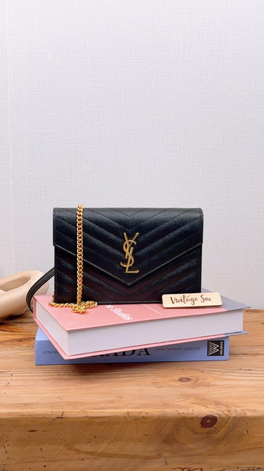 YSL Black Grain De Poudre Small WOC (GHW)