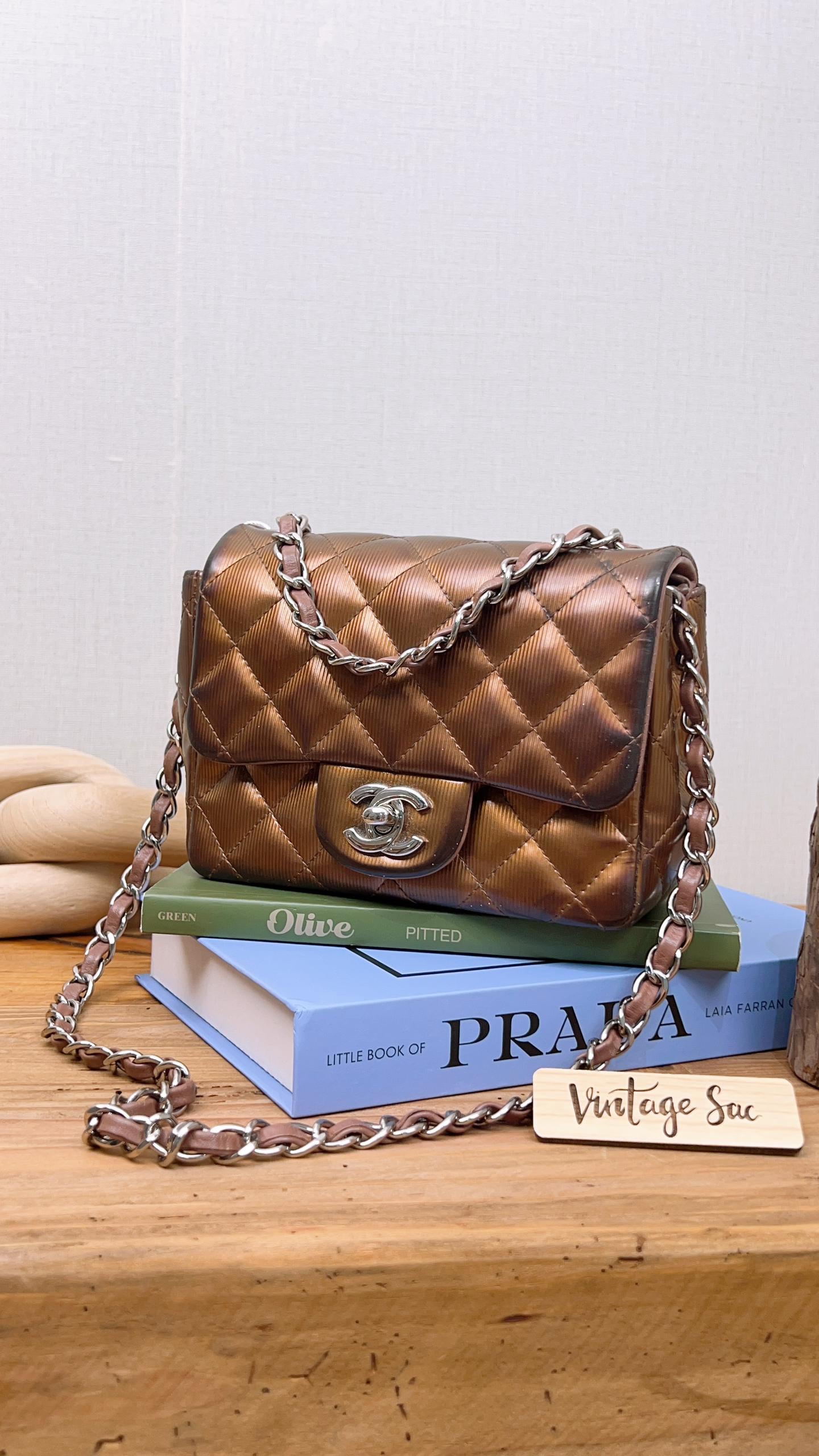 Chanel Bronze Striated Patent Mini Square (SHW)