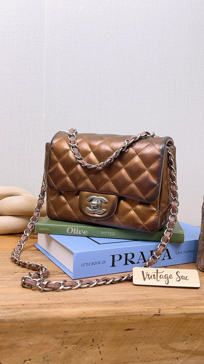 Chanel Bronze Striated Patent Mini Square (SHW)