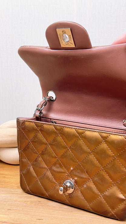 Chanel Bronze Striated Patent Mini Square (SHW)