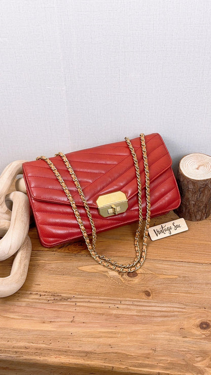 Chanel Red Lambskin Chevron Quilted Gabrielle Flap Bag (GHW)