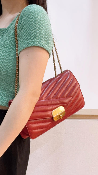 Chanel Red Lambskin Chevron Quilted Gabrielle Flap Bag (GHW)