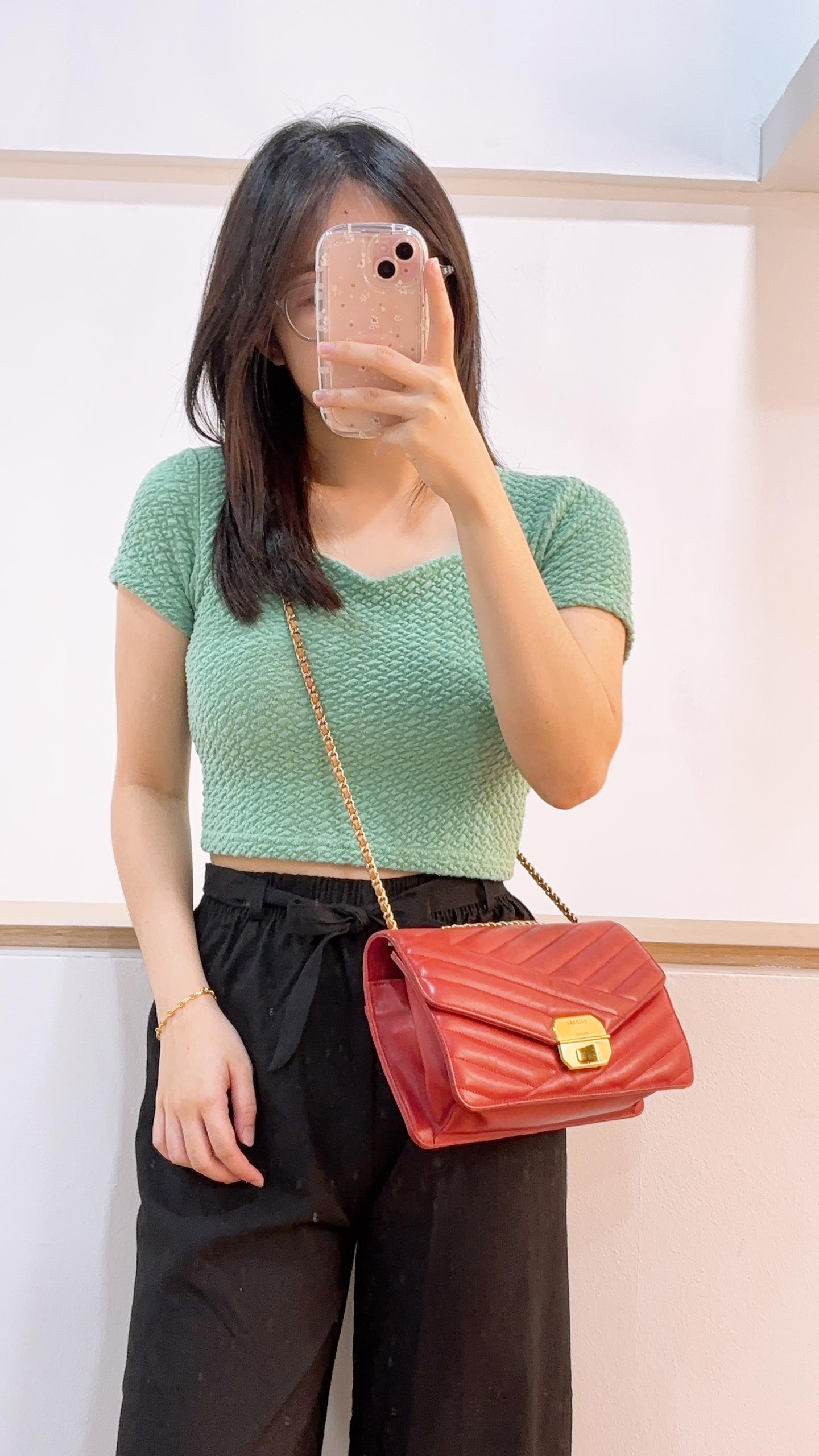 Chanel Red Lambskin Chevron Quilted Gabrielle Flap Bag (GHW)