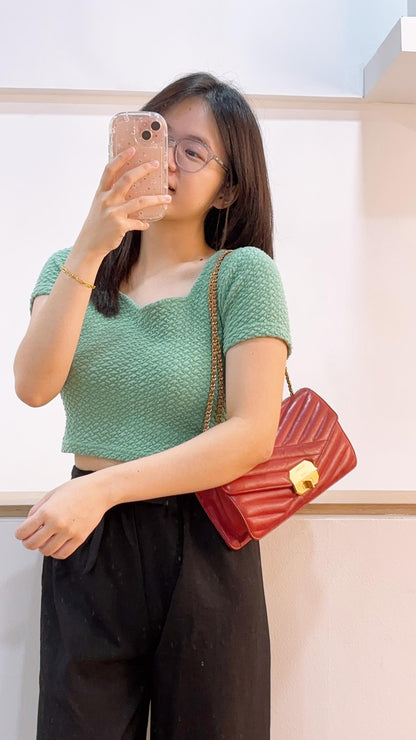 Chanel Red Lambskin Chevron Quilted Gabrielle Flap Bag (GHW)