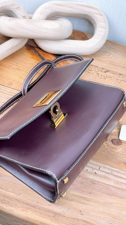 Salvatore Ferragamo Burgundy Calfskin Gancini Shoulder Bag