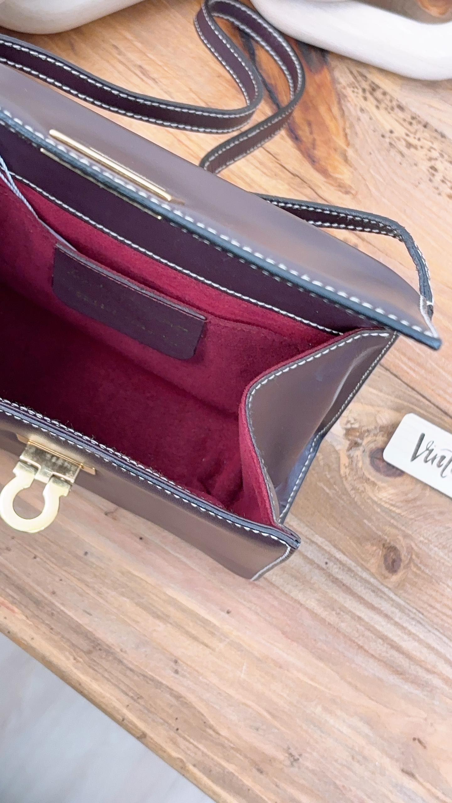 Salvatore Ferragamo Burgundy Calfskin Gancini Shoulder Bag