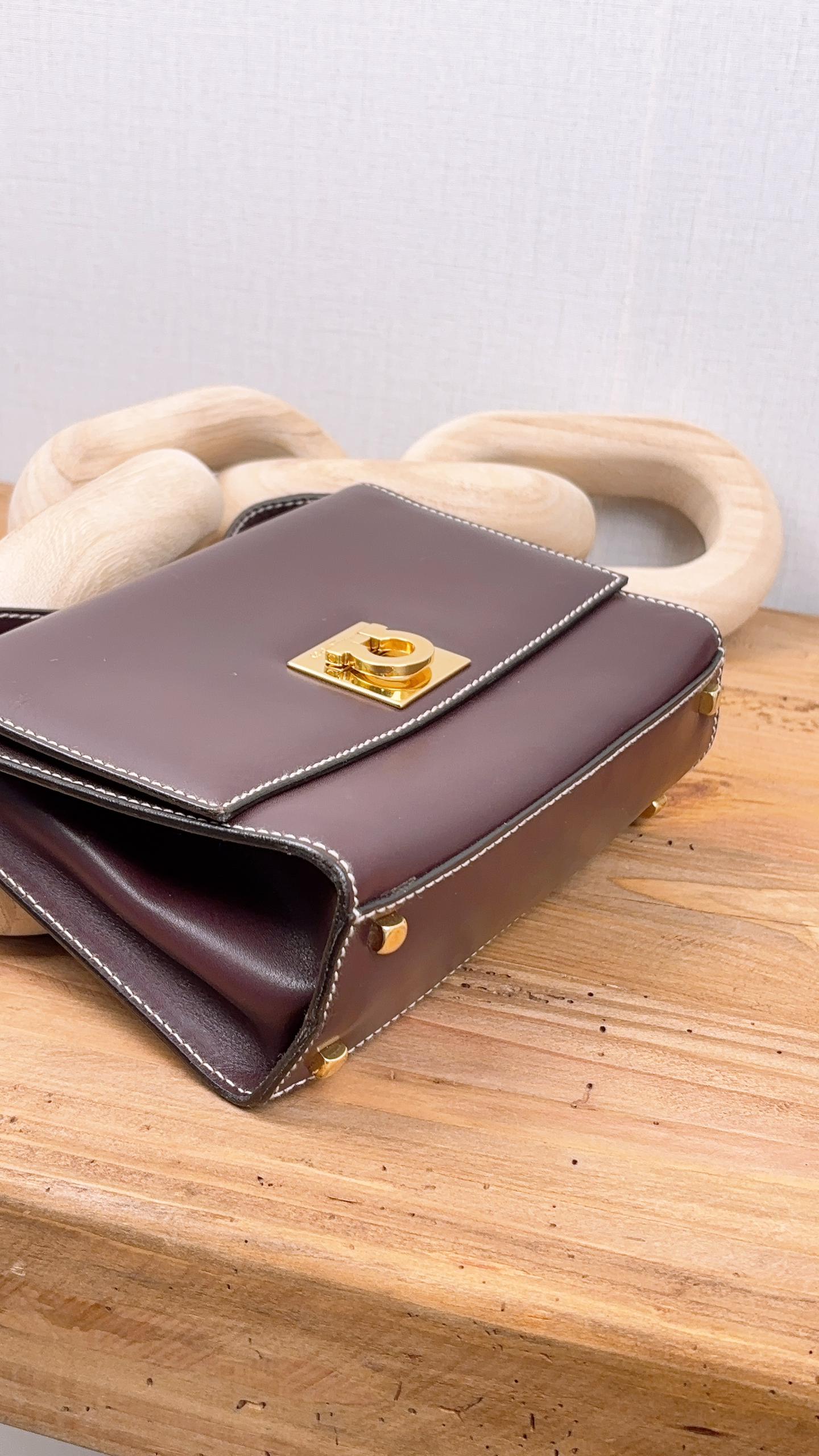 Salvatore Ferragamo Burgundy Calfskin Gancini Shoulder Bag