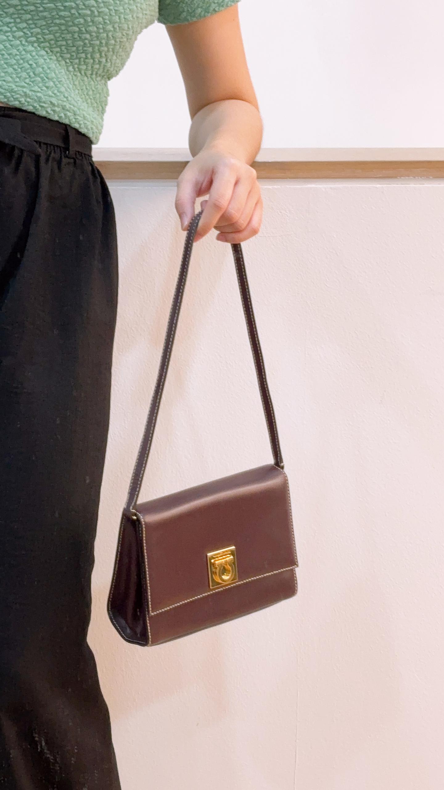 Salvatore Ferragamo Burgundy Calfskin Gancini Shoulder Bag