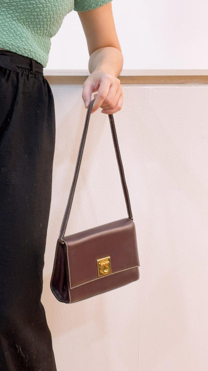 Salvatore Ferragamo Burgundy Calfskin Gancini Shoulder Bag