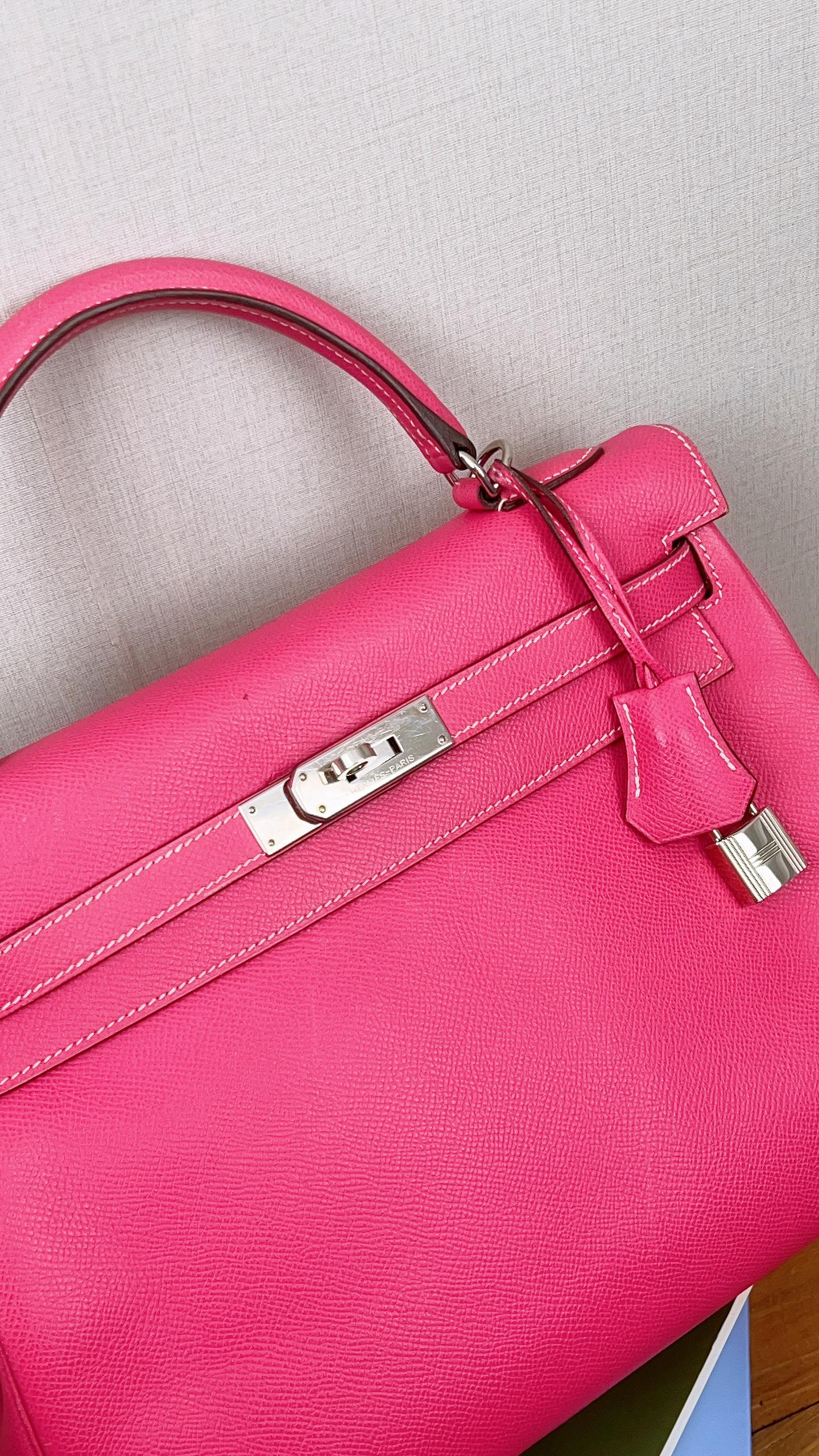 Hermes Epsom Rose Tyrien x Rubis Verso Retourne Kelly 32 (PHW)