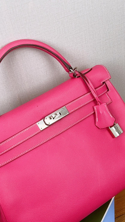 Hermes Epsom Rose Tyrien x Rubis Verso Retourne Kelly 32 (PHW)