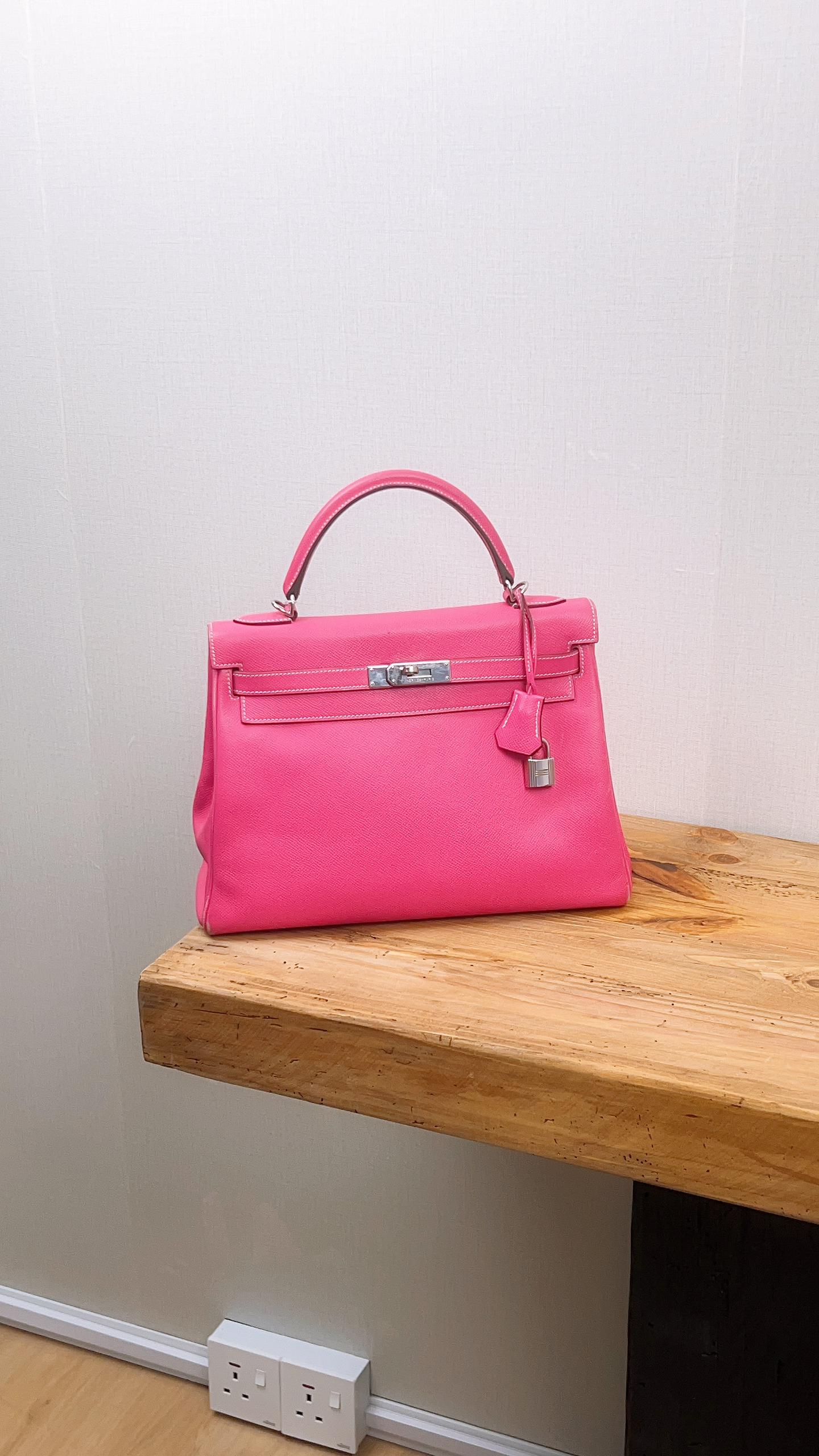 Hermes Epsom Rose Tyrien x Rubis Verso Retourne Kelly 32 (PHW)