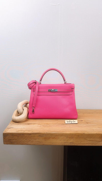 Hermes Epsom Rose Tyrien x Rubis Verso Retourne Kelly 32 (PHW)