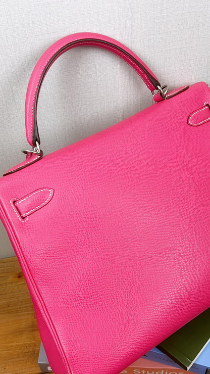 Hermes Epsom Rose Tyrien x Rubis Verso Retourne Kelly 32 (PHW)