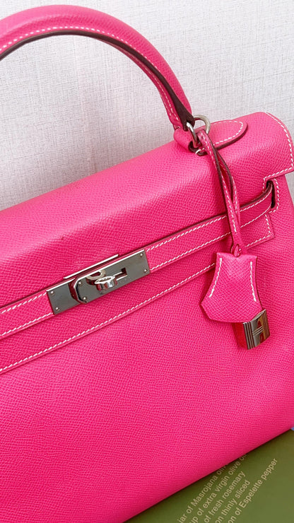 Hermes Epsom Rose Tyrien x Rubis Verso Retourne Kelly 32 (PHW)