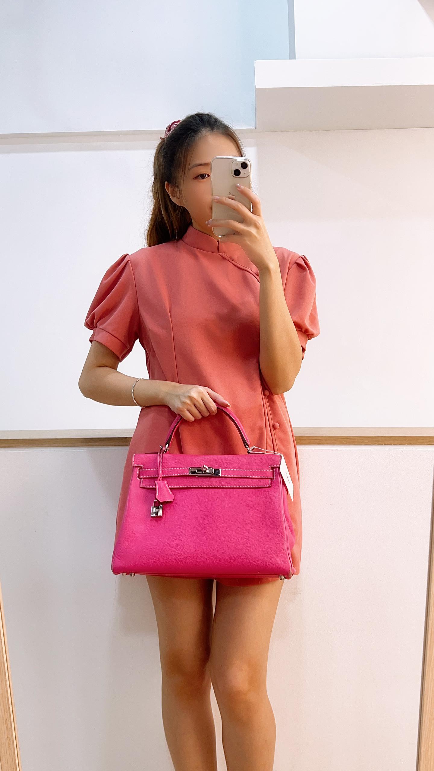 Hermes Epsom Rose Tyrien x Rubis Verso Retourne Kelly 32 (PHW)