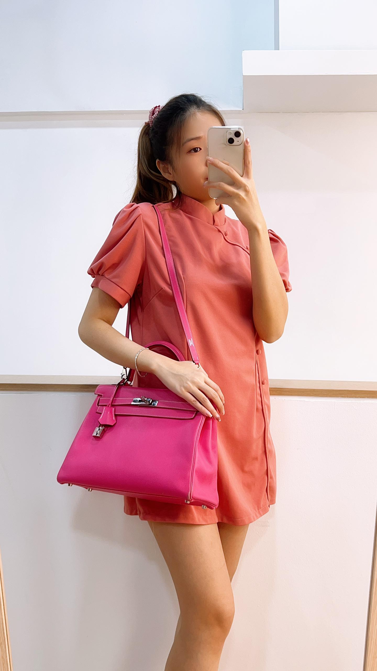 Hermes Epsom Rose Tyrien x Rubis Verso Retourne Kelly 32 (PHW)