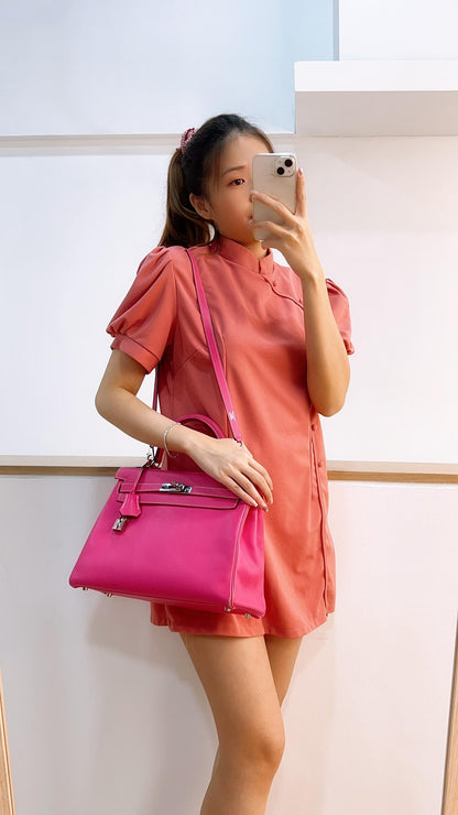 Hermes Epsom Rose Tyrien x Rubis Verso Retourne Kelly 32 (PHW)