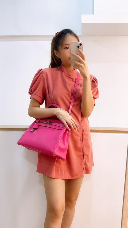 Hermes Epsom Rose Tyrien x Rubis Verso Retourne Kelly 32 (PHW)