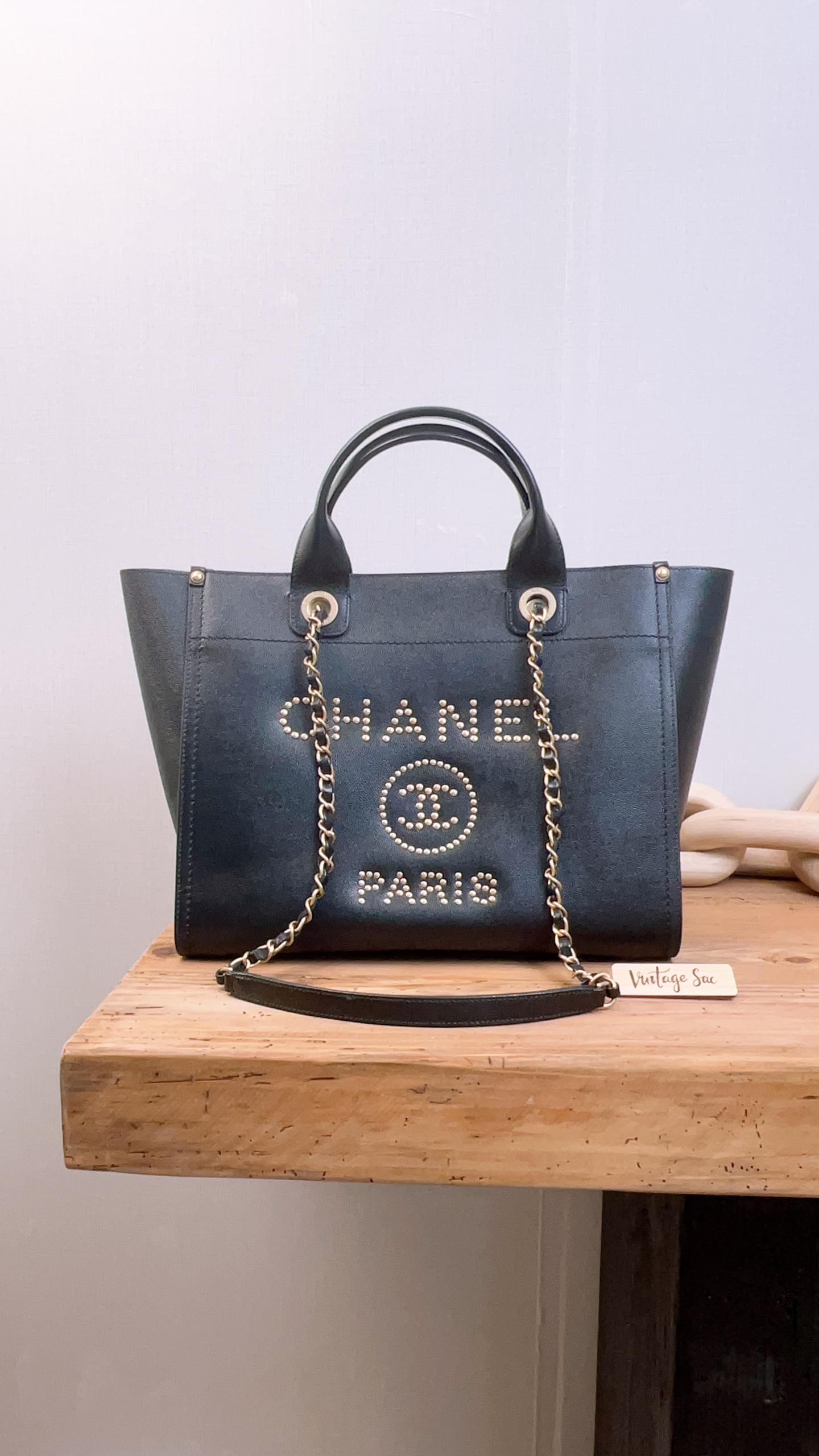Chanel Black Small Caviar Studded Deauville Tote (GHW)