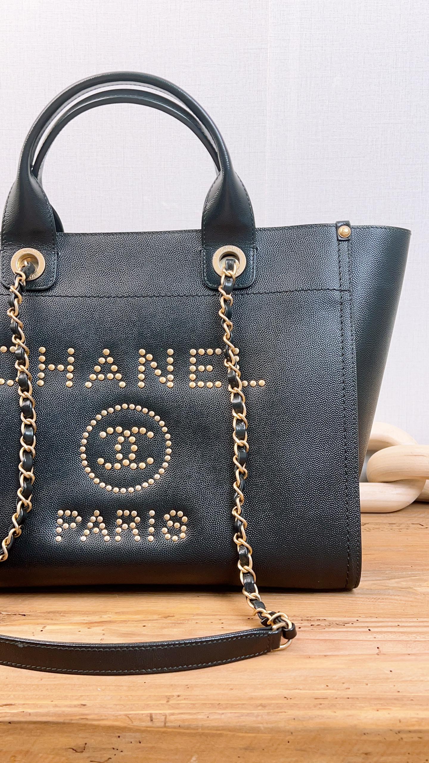 Chanel Black Small Caviar Studded Deauville Tote (GHW)